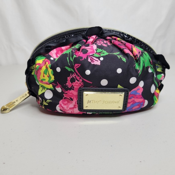 Betsey Johnson Handbags - Betsey Johnson Black Floral Polka Dot Cosmetic Bag -Makeup Bag